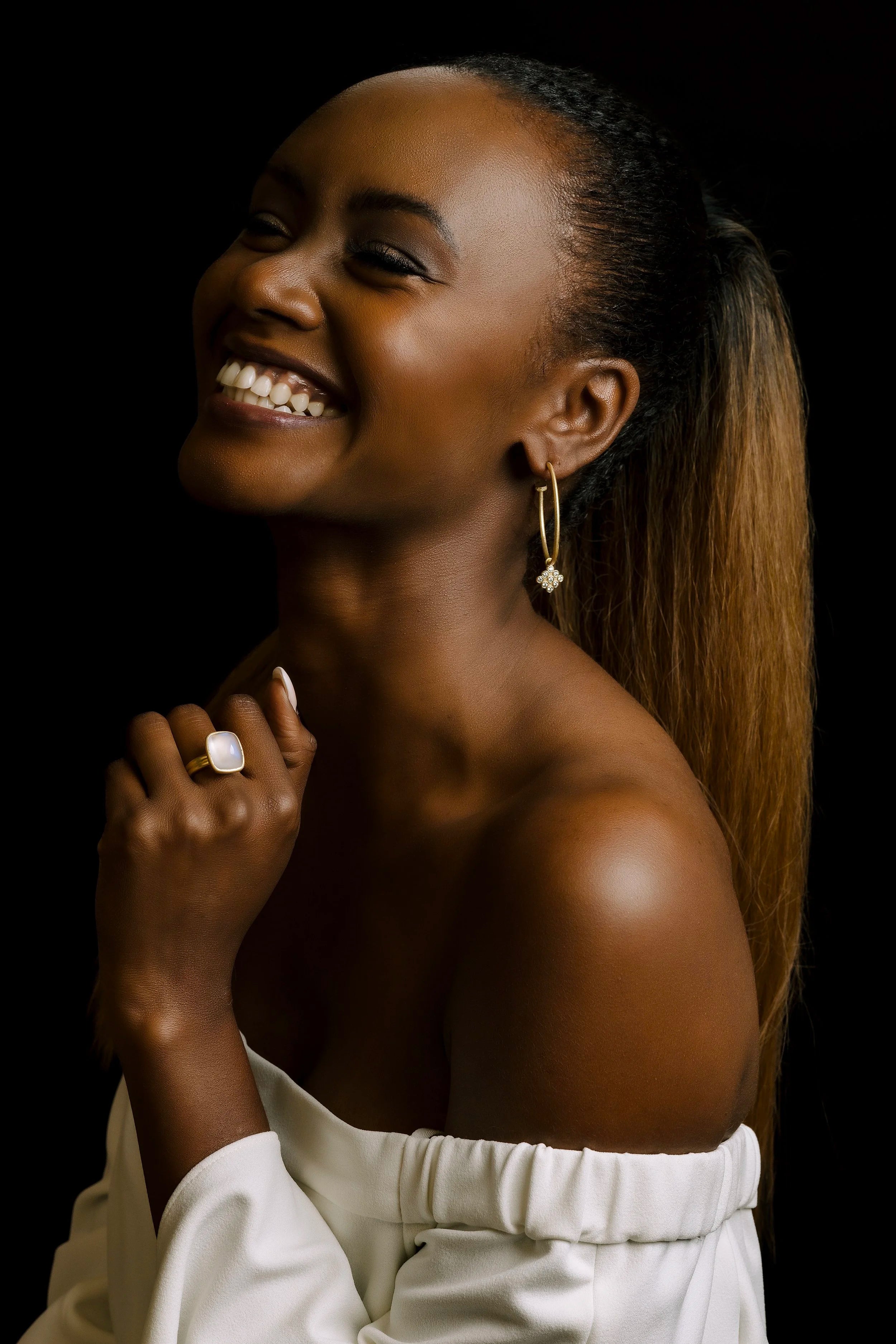 Scalloped Diamond Ring - African Moonstone