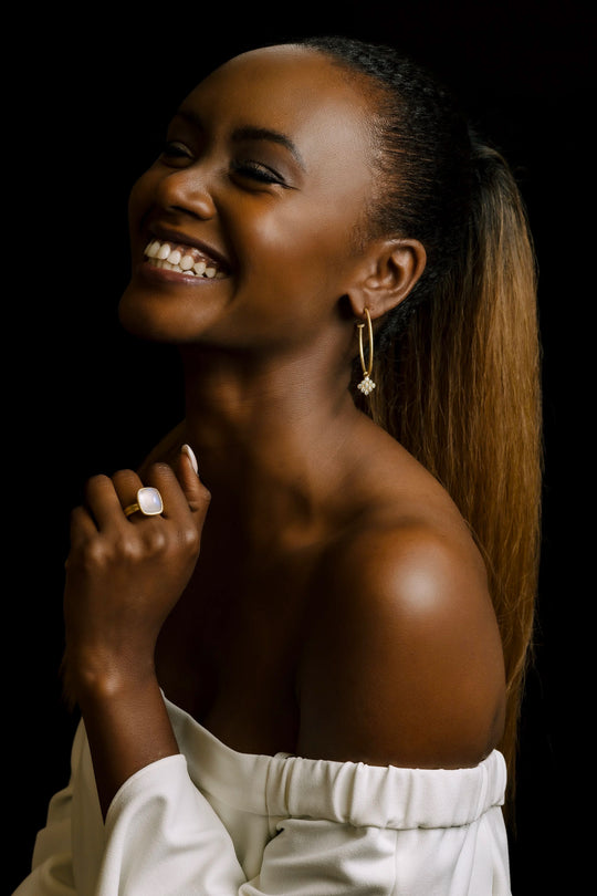 Scalloped Diamond Ring - African Moonstone