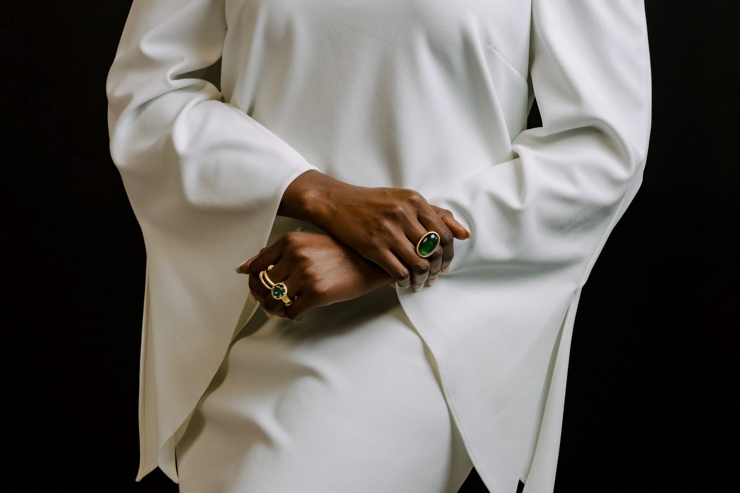 East/West Tourmaline Ring with Scalloped Diamonds