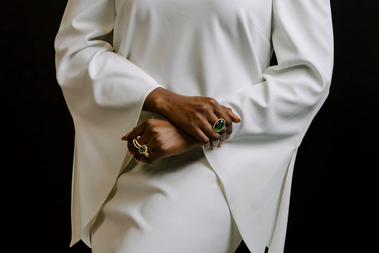 East/West Tourmaline Ring with Scalloped Diamonds