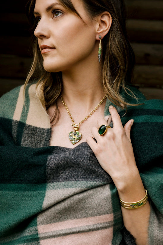 East/West Tourmaline Ring with Scalloped Diamonds