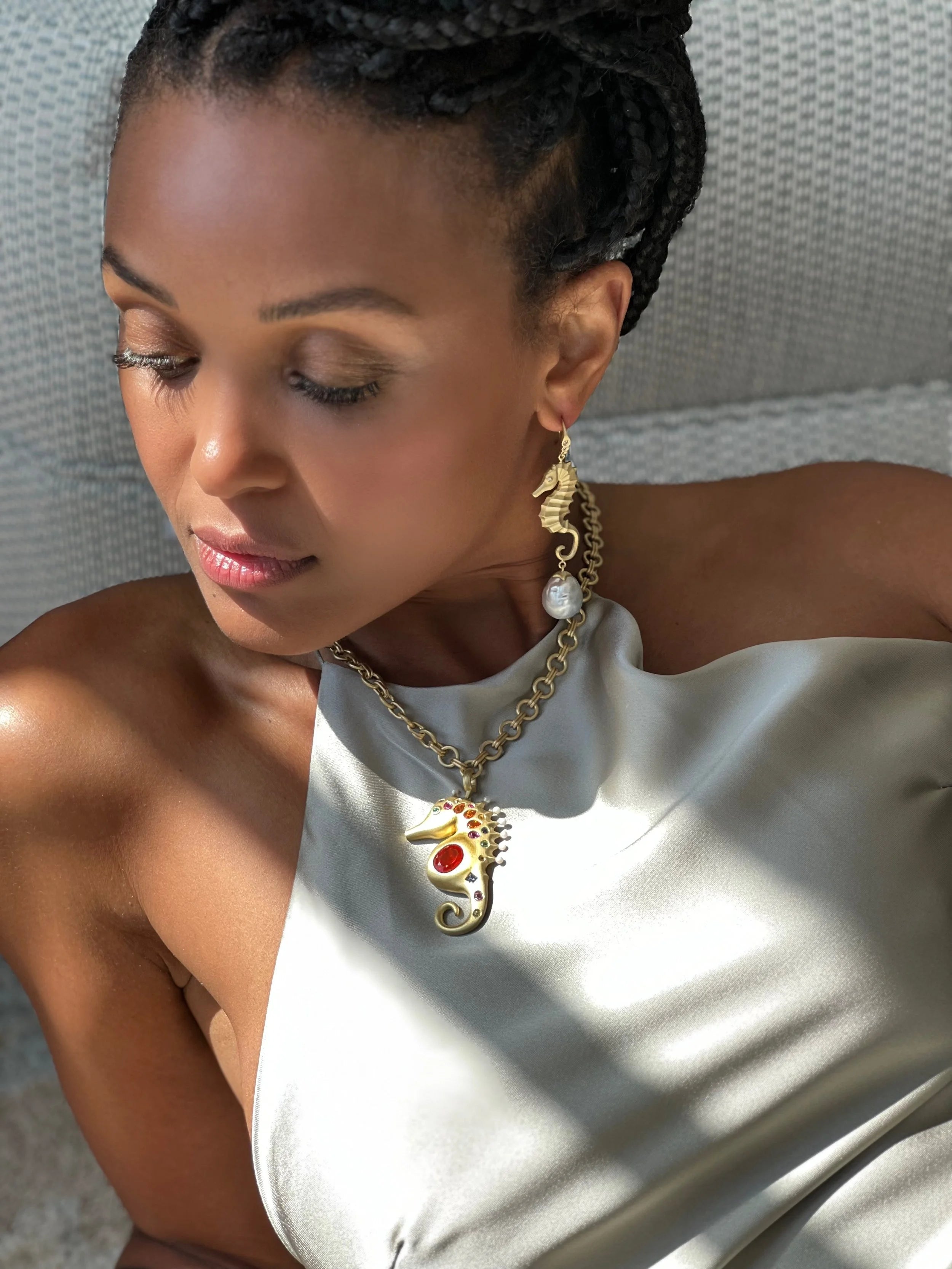 Seahorse Earrings - Baroque South Seas Pearls