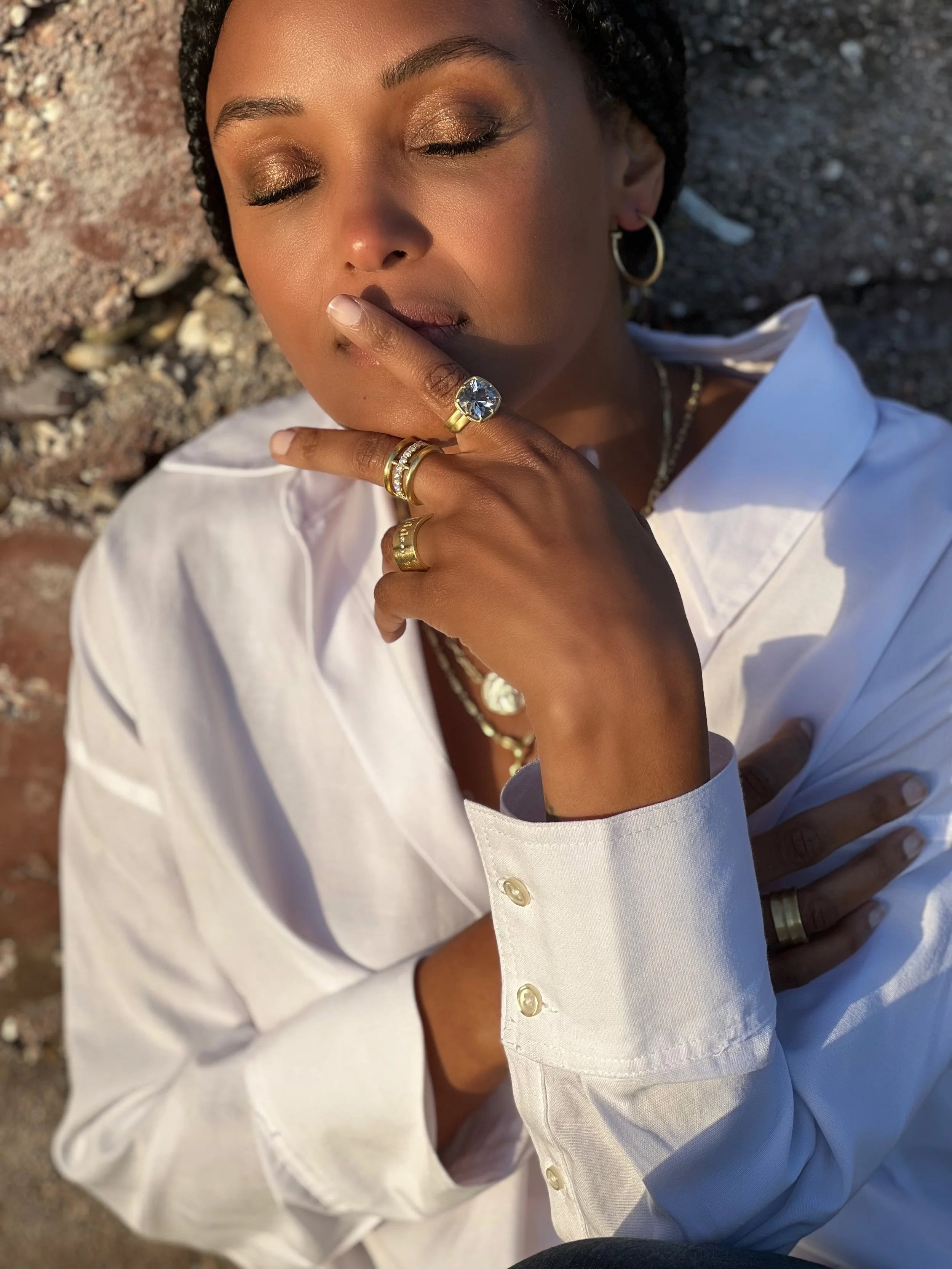 Bar Triple Band Ring with Pavé