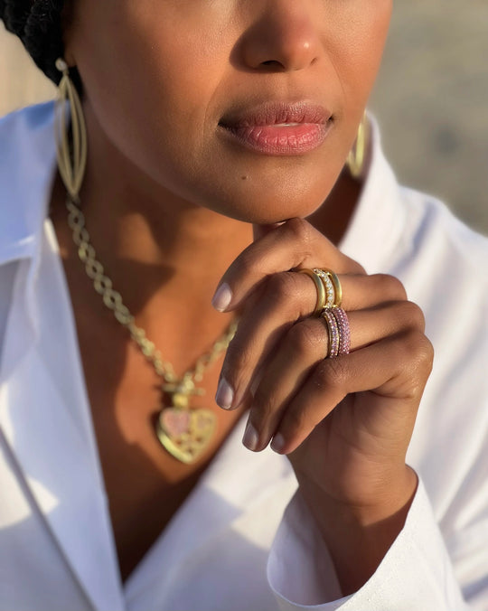 Bar Triple Band Ring with Pavé