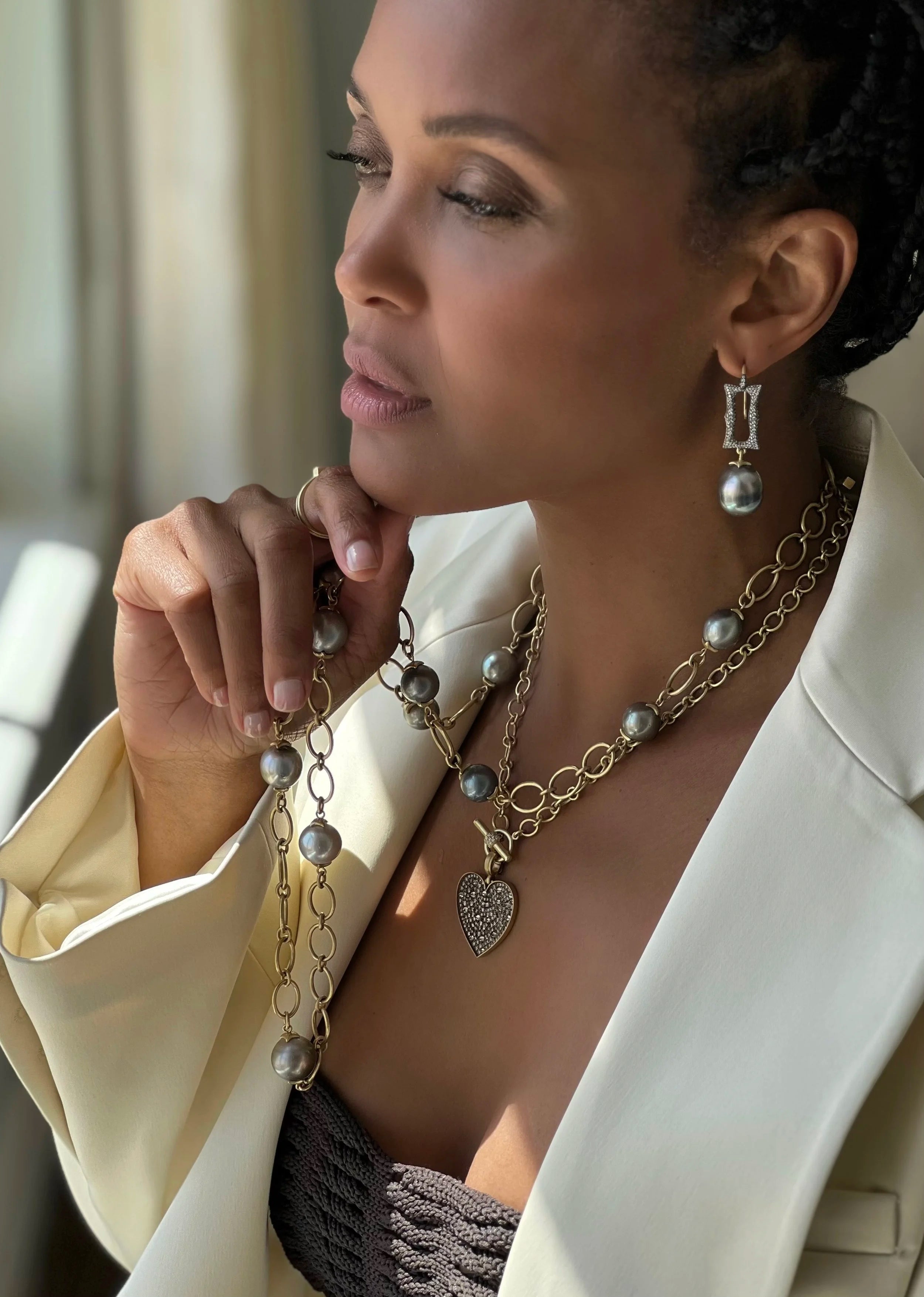 Bahari Link Chain Necklace - Tahitian Pearl