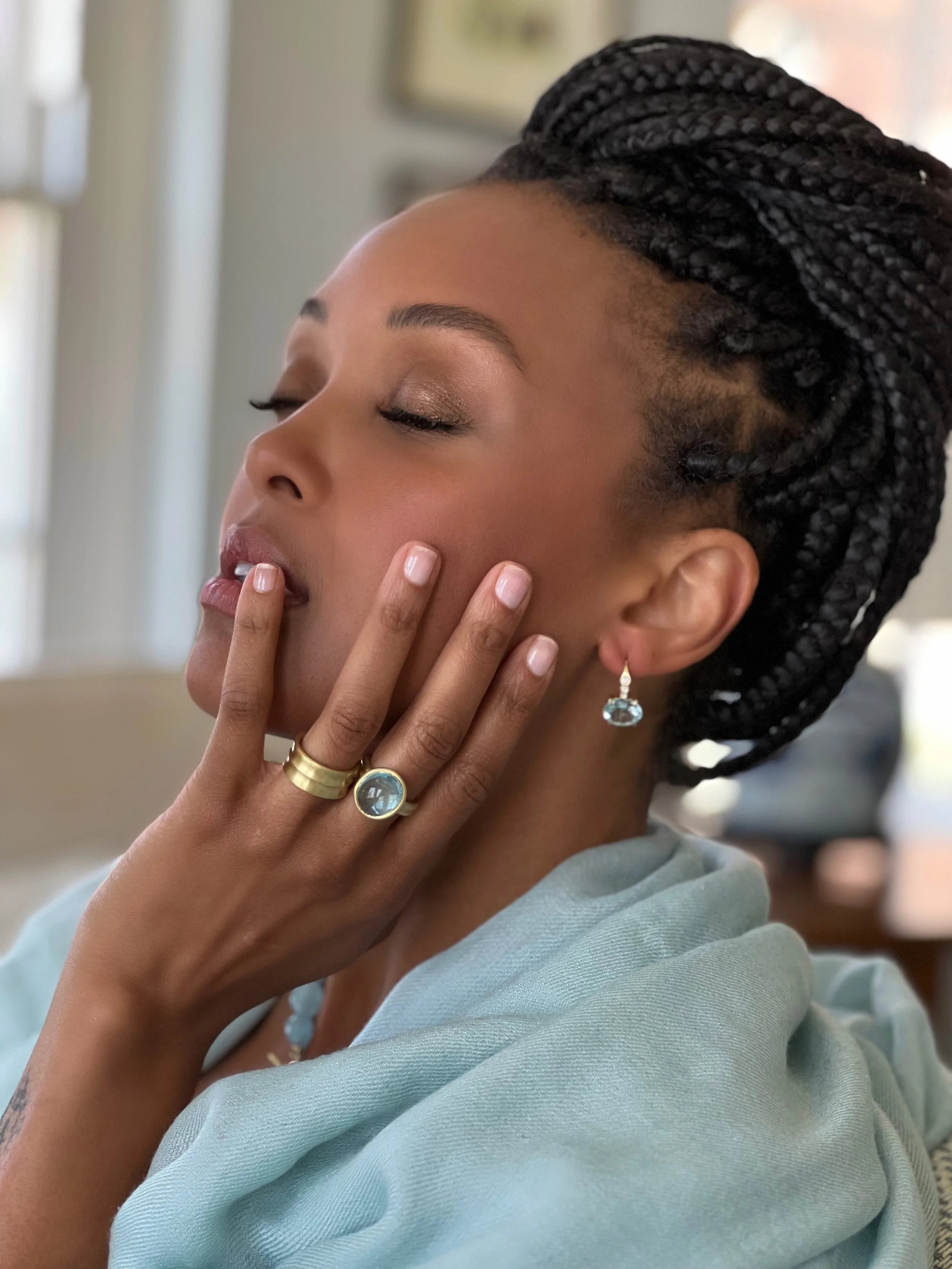 Puffed Ring - Oval Aquamarine