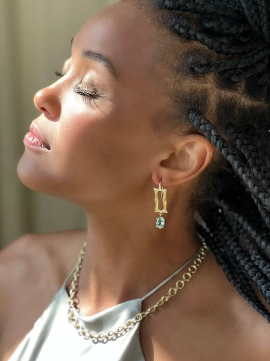 Long Frame Earrings - Mint Green Tourmaline