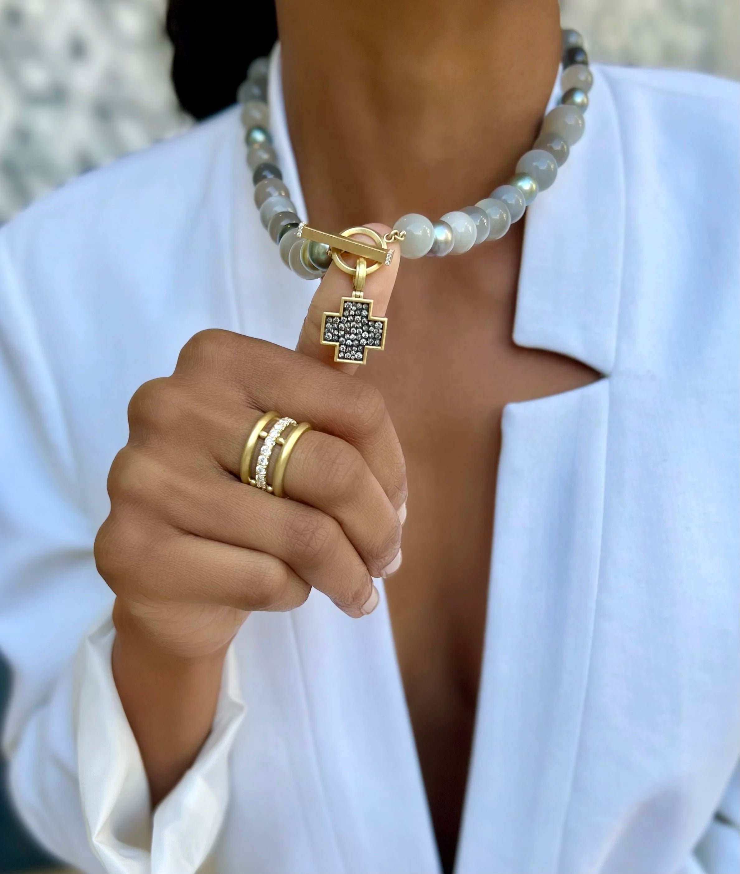 Pavé Cross Pendant - Grey Diamond