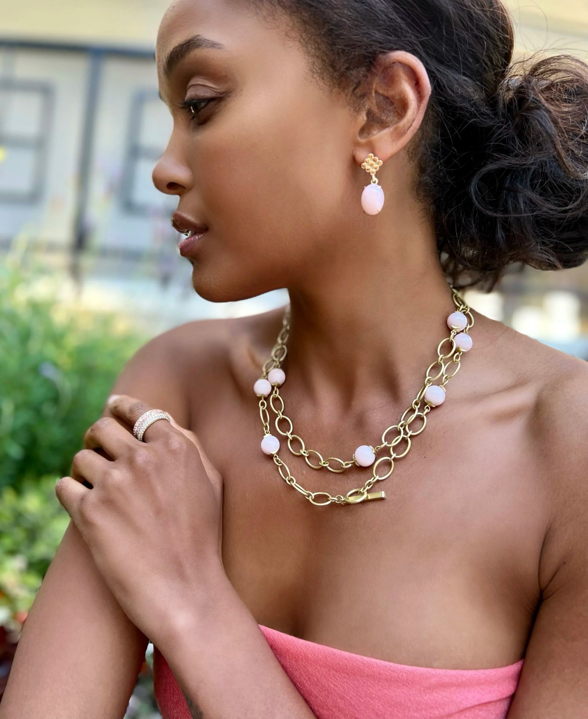 Bahari Link Chain Necklace - Pink Opal