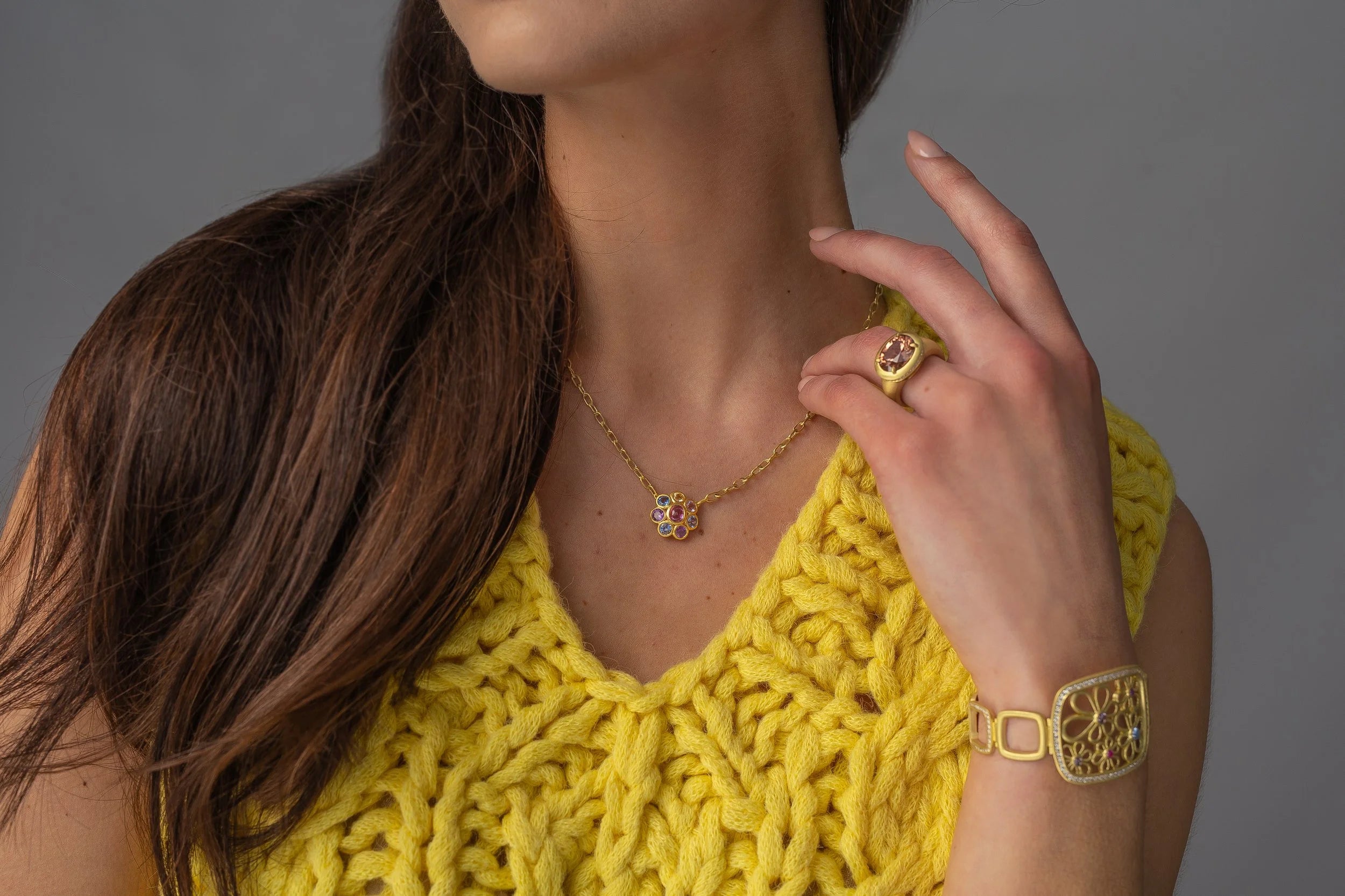 Mixed Sapphire Flower Necklace - Multi Color Sapphire