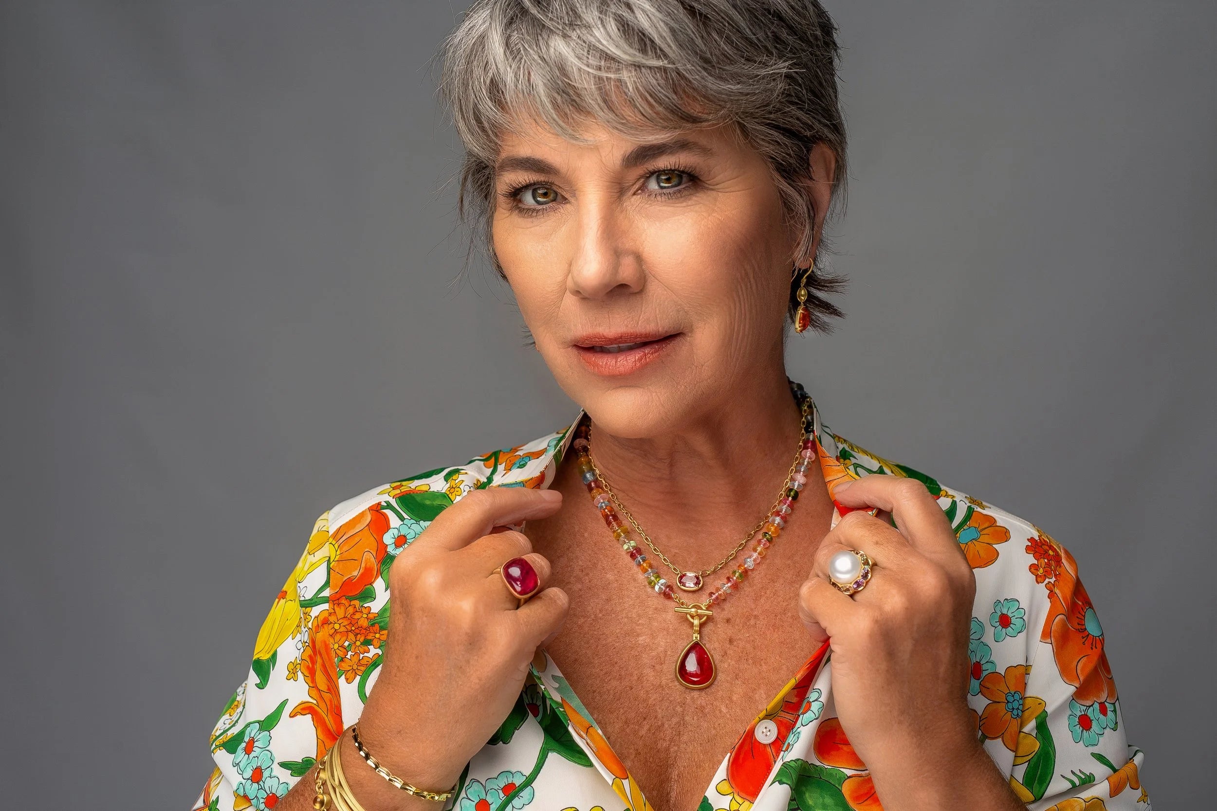 Medium Wave Bead & Gemstone Earrings - Mandarin Garnet