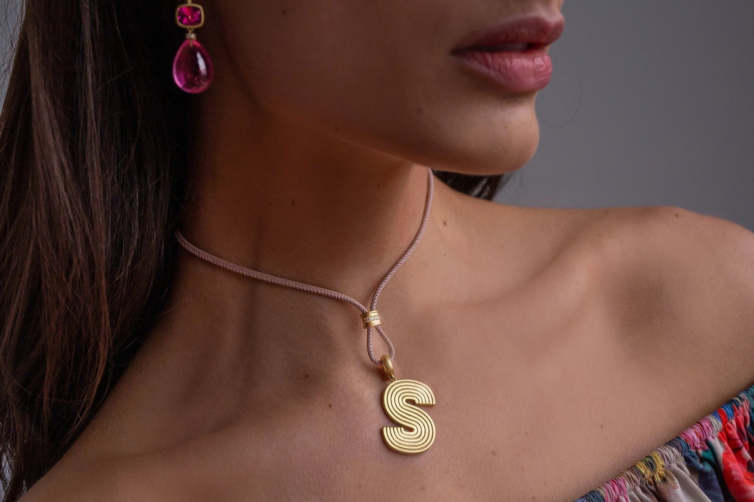 Large Ridged Initial Pendant - S