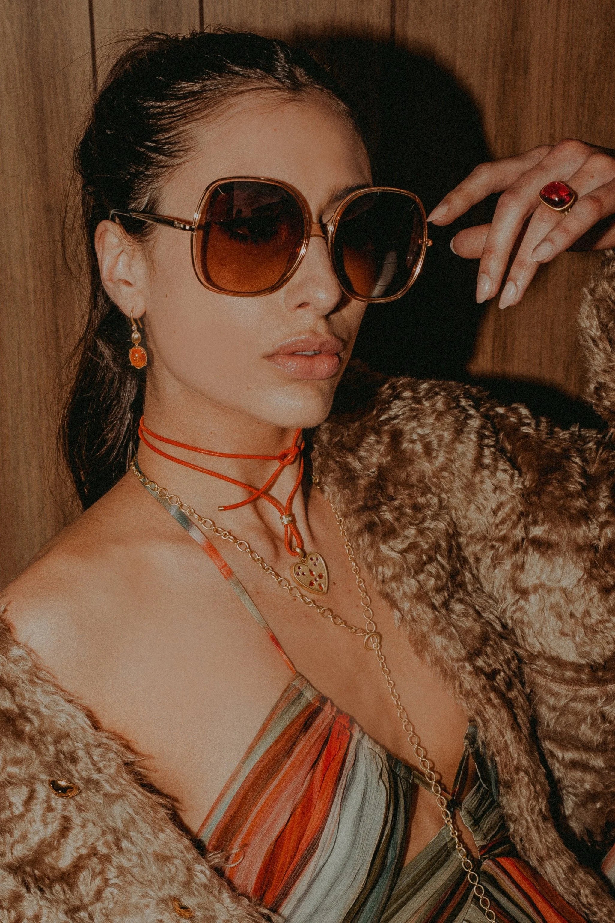 Medium Wave Bead & Gemstone Earrings - Mandarin Garnet