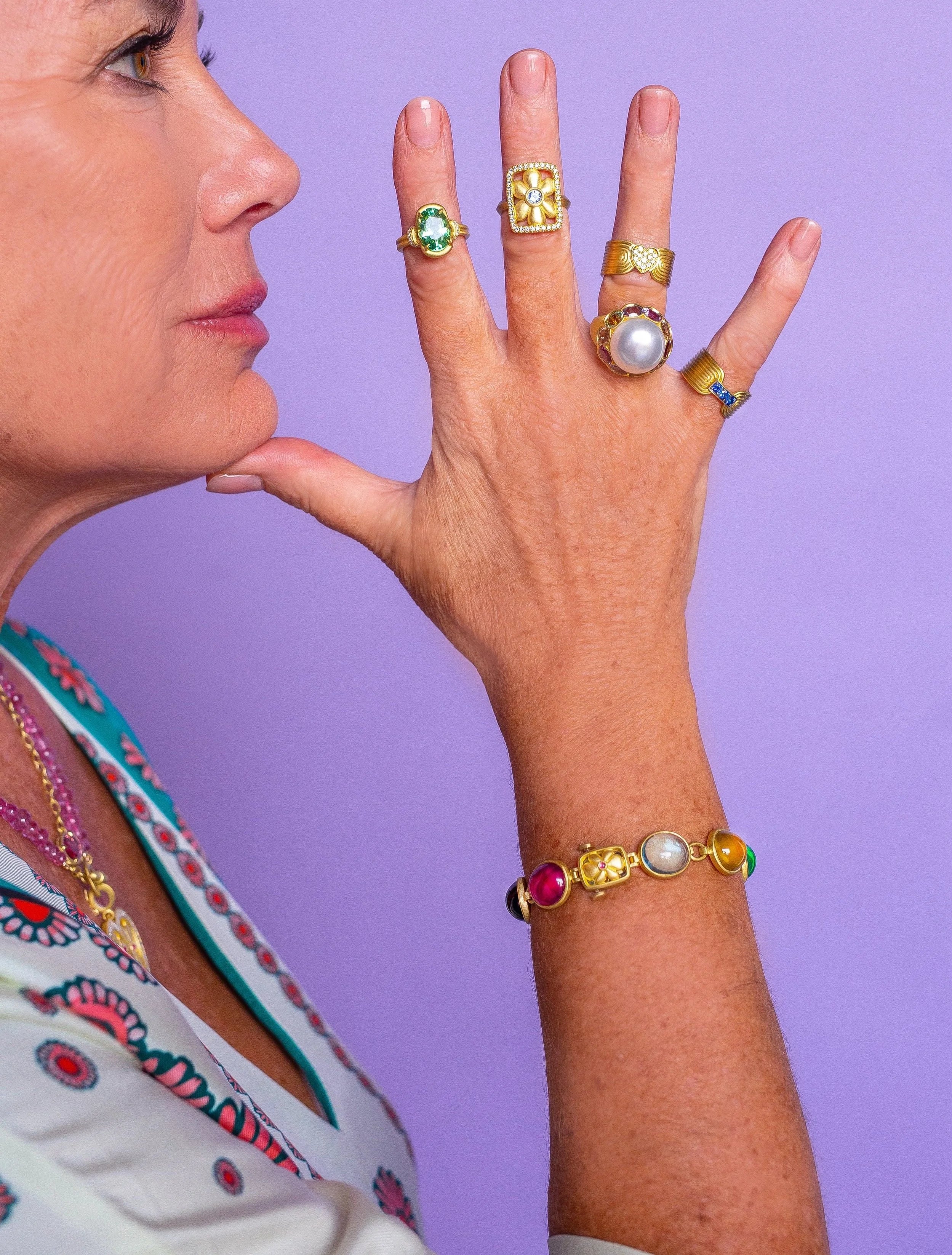 Oval Cabochon Bracelet with Flower Clasp