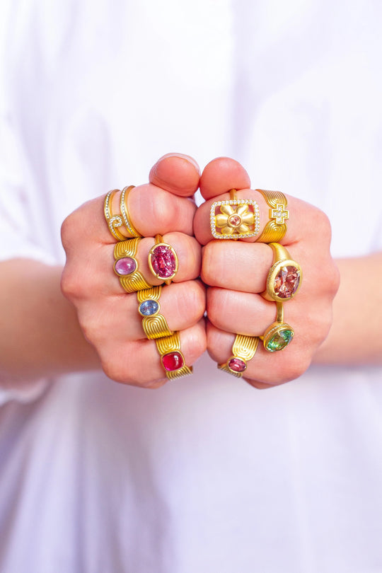 Ridged Band with Faceted Pink Sapphire