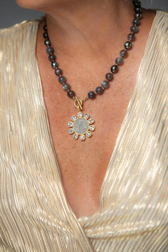 Moonface Pendant - Grey Spinel & Grey Agate