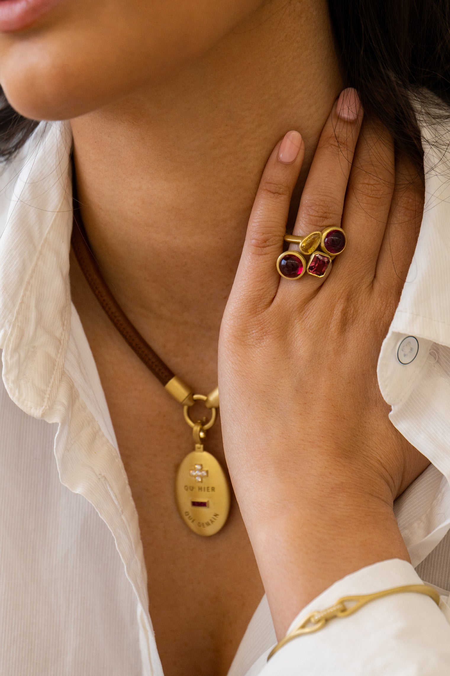Two Stone Ring - Rhodolite & Yellow Sapphire