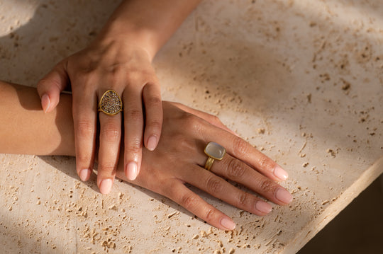 Scalloped Diamond Ring - African Moonstone