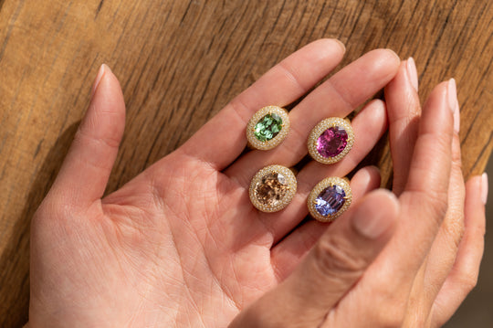 Bauble Ring with Diamond Pavé - Green Tourmaline