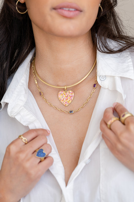 Large Inline Gemstone Necklace - Multi Color Sapphire