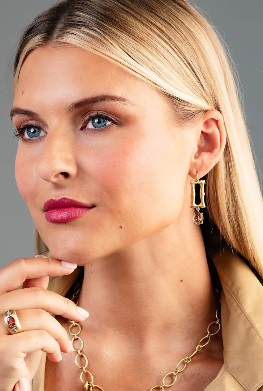 Long Frame Earrings - Champagne Tourmaline