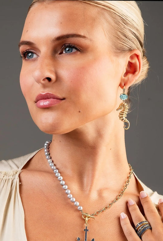 Seahorse Earrings - Aquamarine