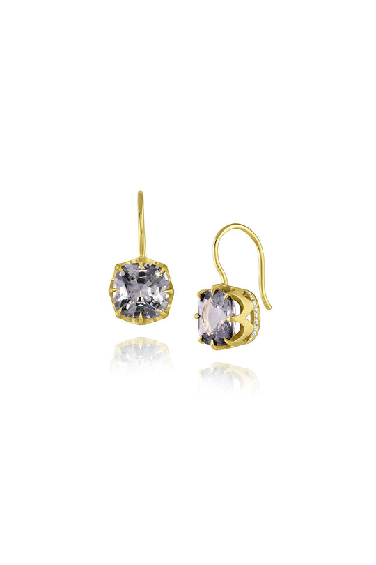 Crown Earrings - Cushion Grey Spinel