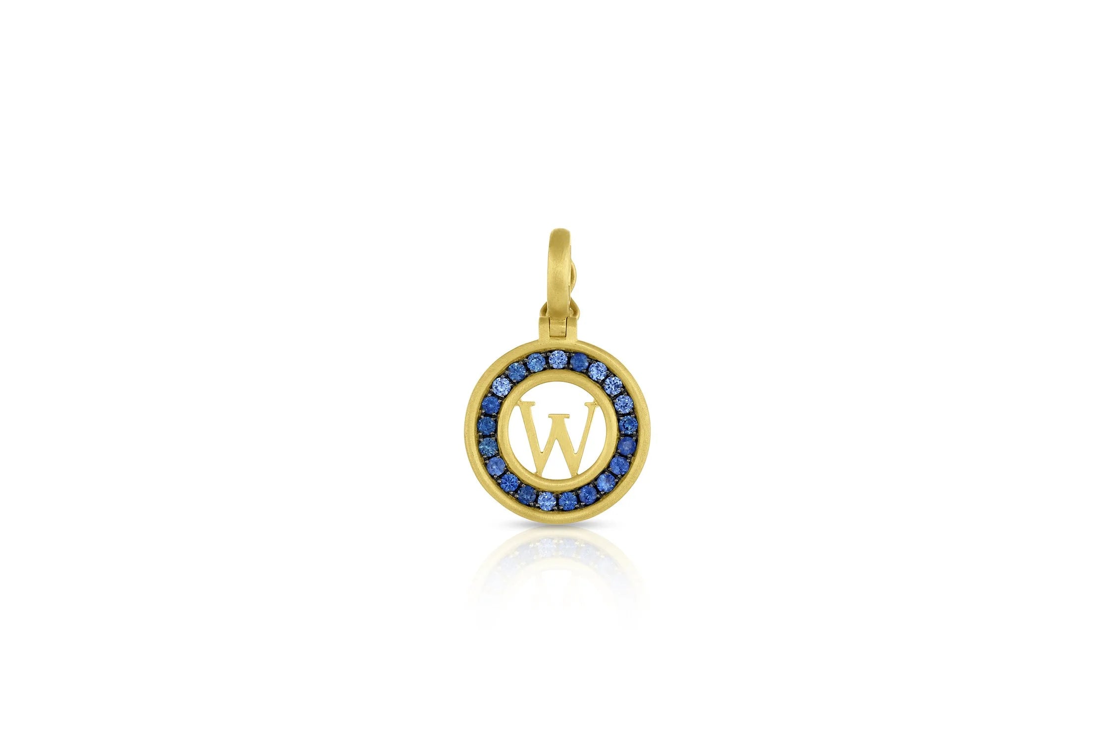 Mini Initial Pendant - Blue Sapphire "W"