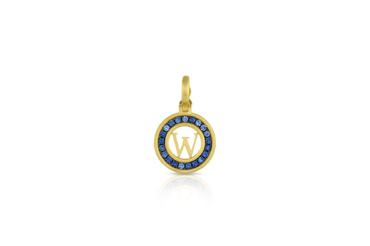 Mini Initial Pendant - Blue Sapphire "W"