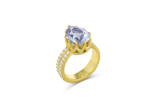 One of a Kind Ring with Pear Shaped Blue Beryl
