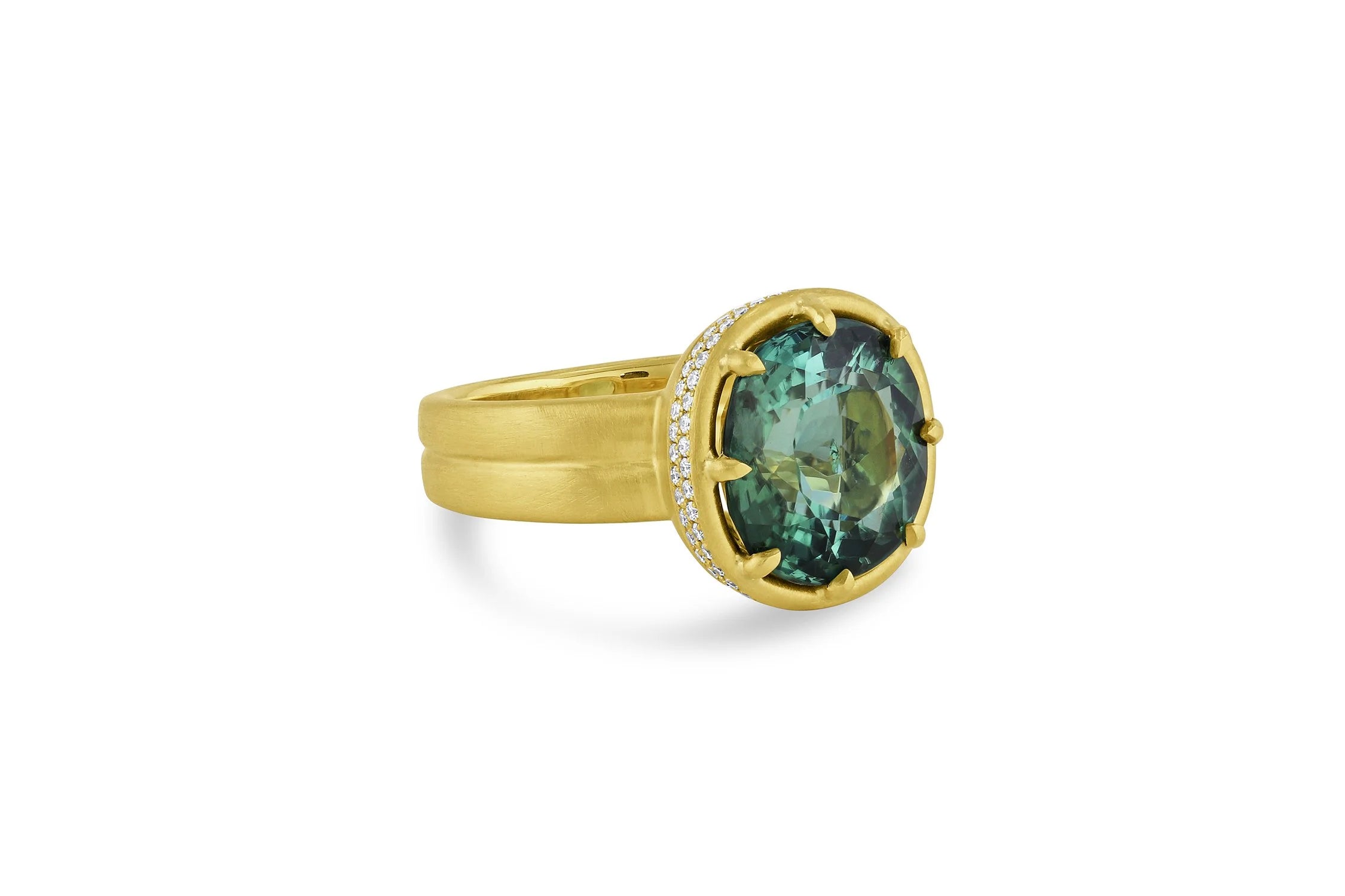 Cushion Cut 8 Prong Ring - Green Tourmaline