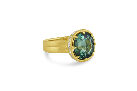 Cushion Cut 8 Prong Ring - Green Tourmaline