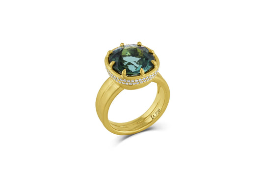 Cushion Cut 8 Prong Ring - Green Tourmaline