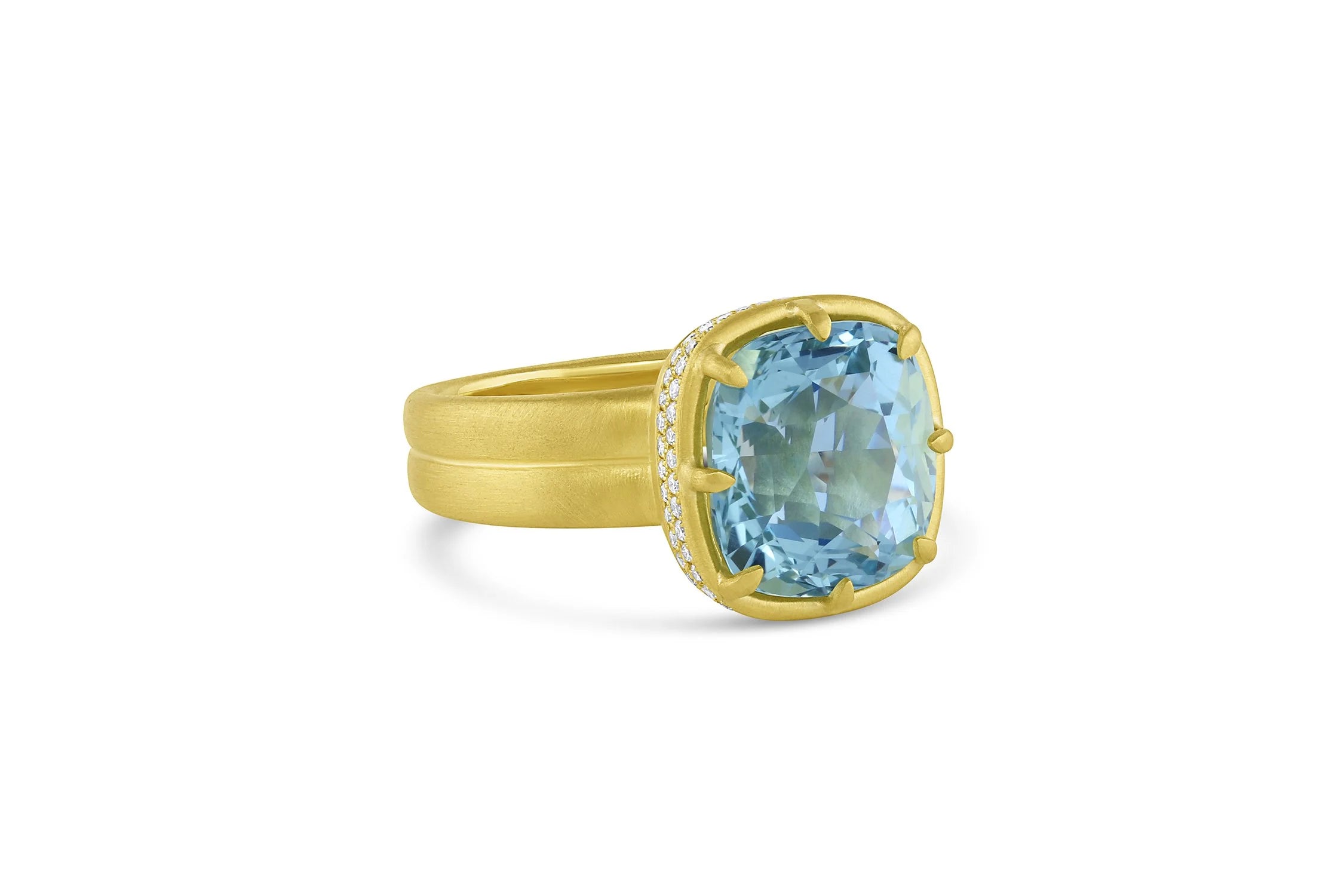 Cushion Cut 8 Prong Ring - Aquamarine