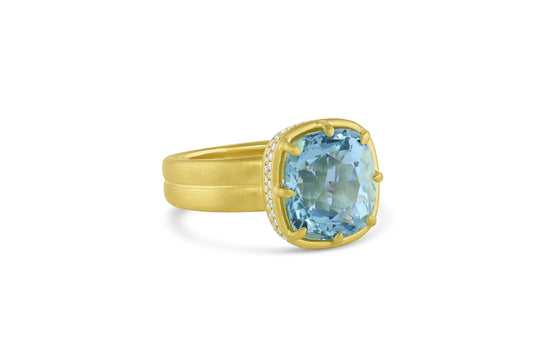 Cushion Cut 8 Prong Ring - Aquamarine