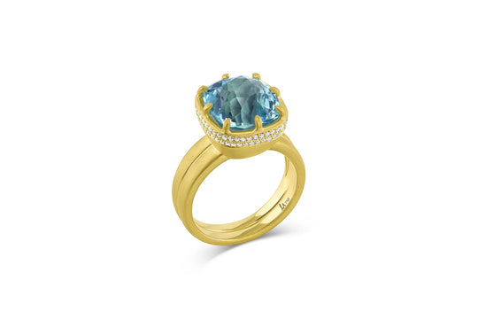 Cushion Cut 8 Prong Ring - Aquamarine