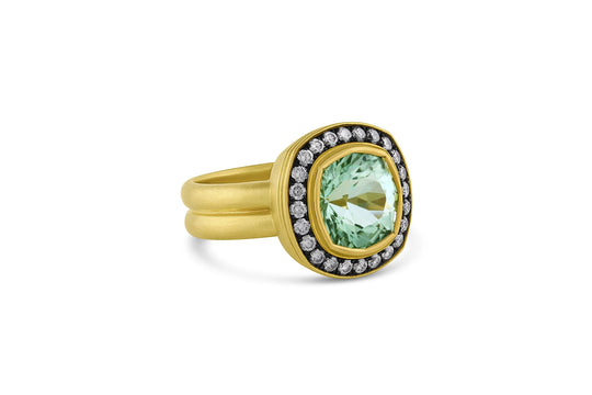 Gemstone Rings with Grey Diamond - Green Tourmaline