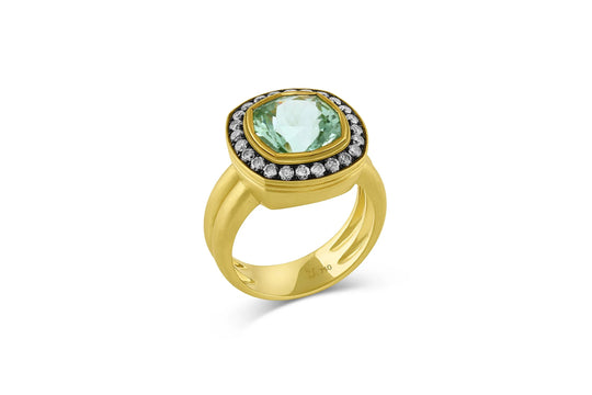 Gemstone Rings with Grey Diamond - Green Tourmaline