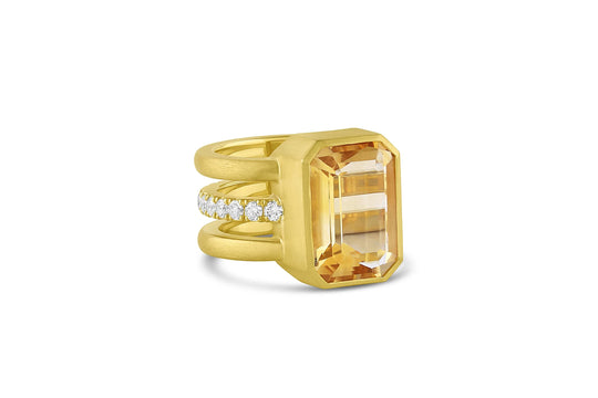 Bar Triple Band Ring with Citrine and Diamonds