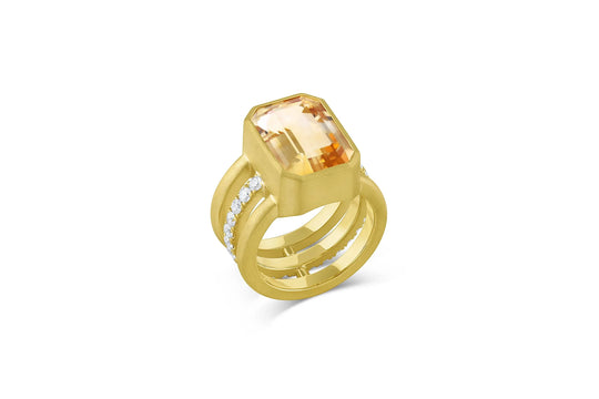 Bar Triple Band Ring with Citrine and Diamonds