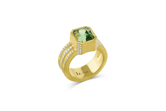 Bar Wide Band Ring with Green Tourmaline
