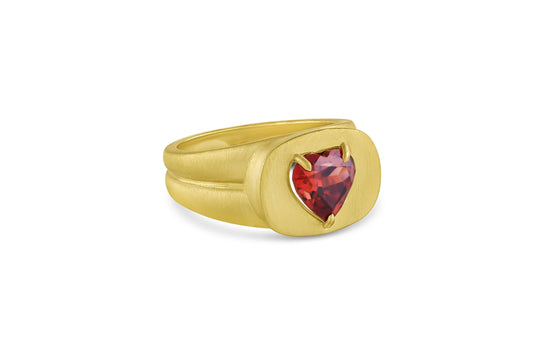 Signet Ring with Rose Zircon Heart