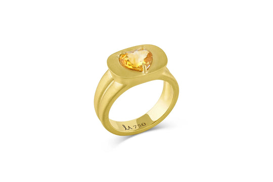 Signet Ring with Yellow Sapphire Heart