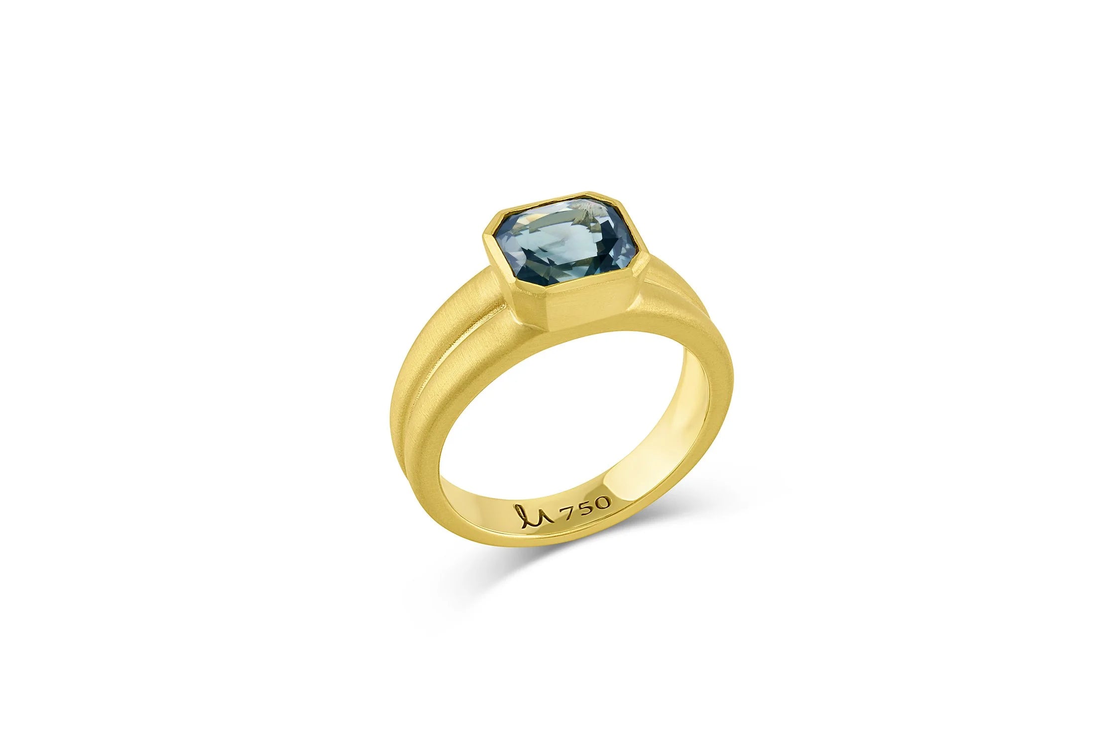 East/West Emerald Cut Ring - Blue/Green Sapphire