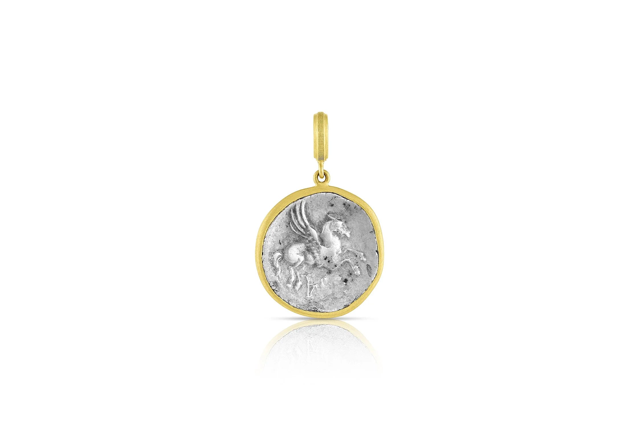 Ancient Silver Pegasus & Dionysus Coin Pendant