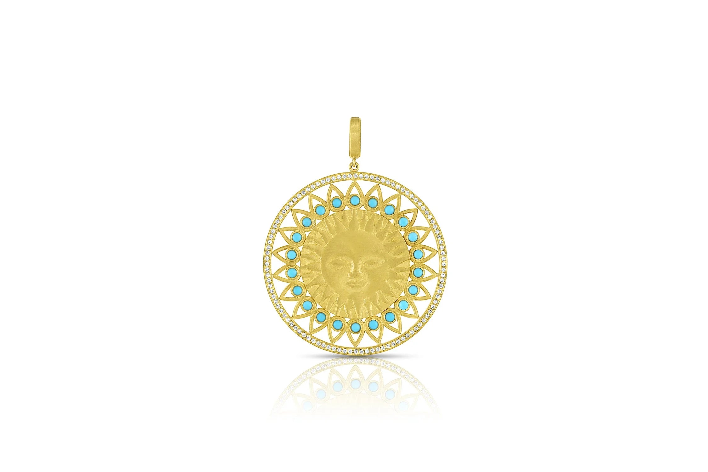 Sun Medallion Pendant - Diamond & Turquoise