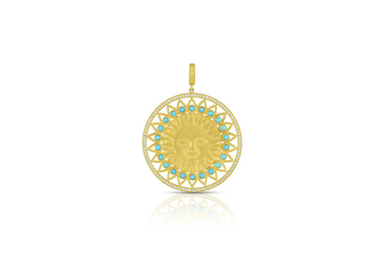 Sun Medallion Pendant - Diamond & Turquoise