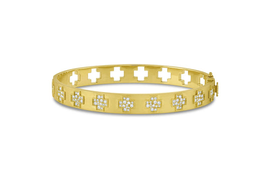 Narrow Hinged Pavé Cross Bracelet