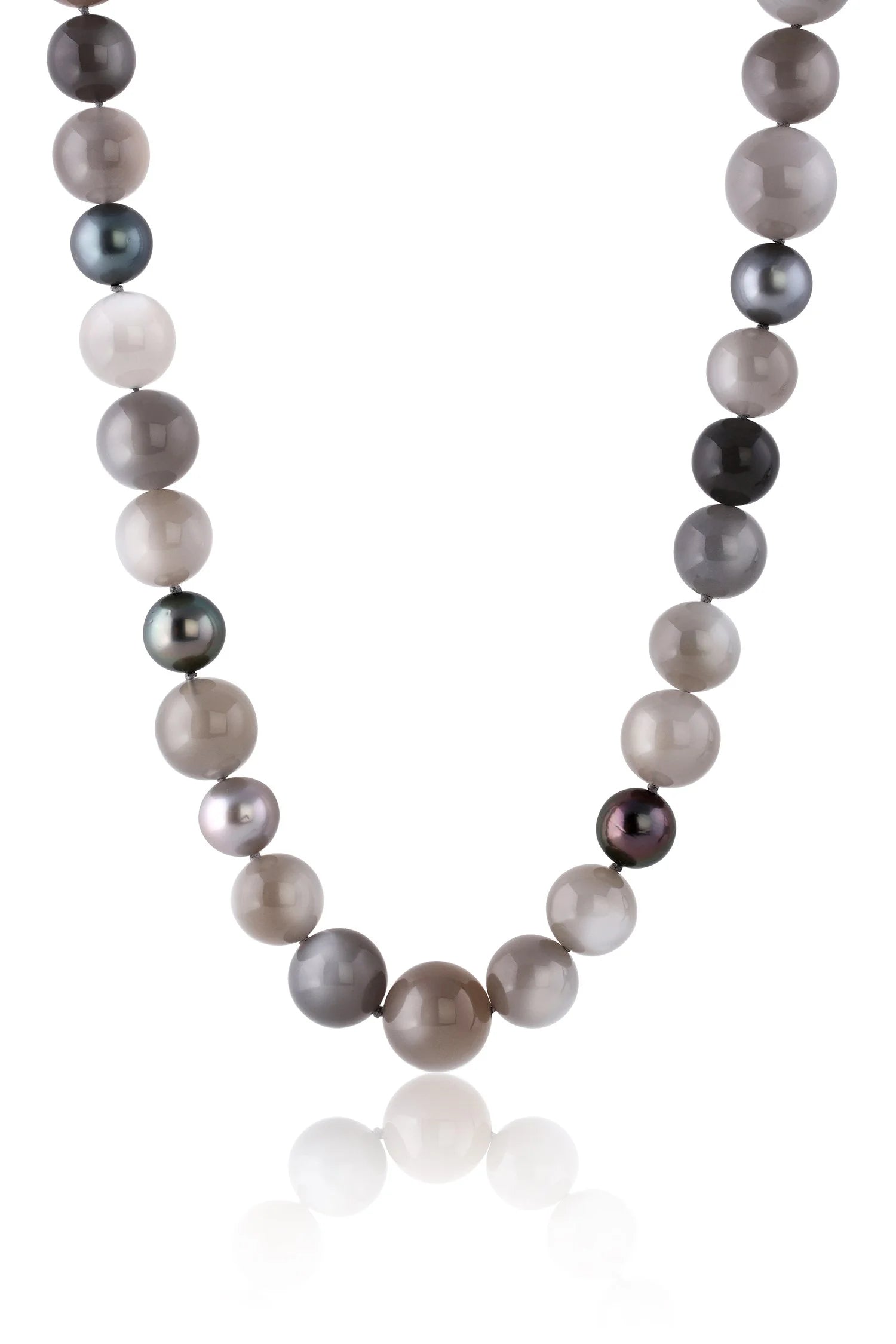 Bahari Knotted Grey Moonstone & Tahitian Pearl Necklace