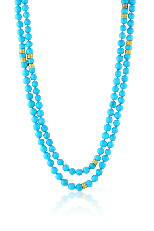 40" Sleeping Beauty Necklace with 11 Gold Beads